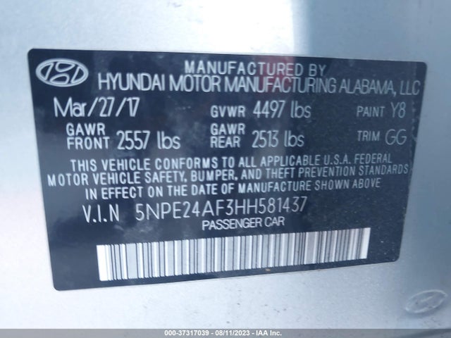 Hyundai Sonata 2.4l 2017 5NPE24AF3HH581437 Image 11