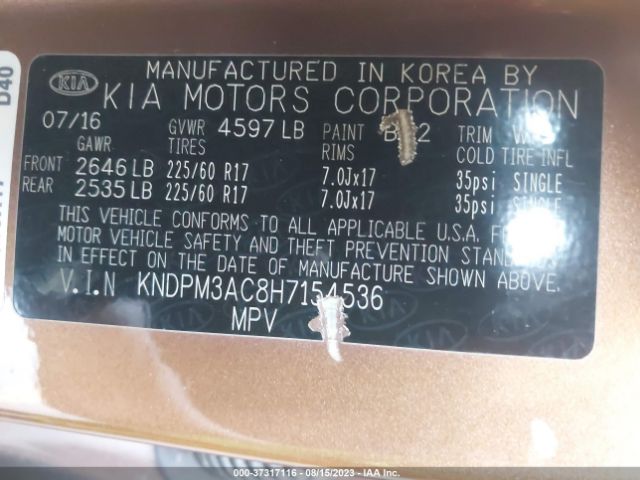 KNDPM3AC8H7154536 KIA Sportage Lx