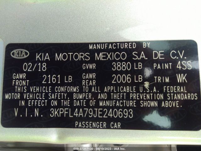 3KPFL4A79JE240693 KIA FORTE LX