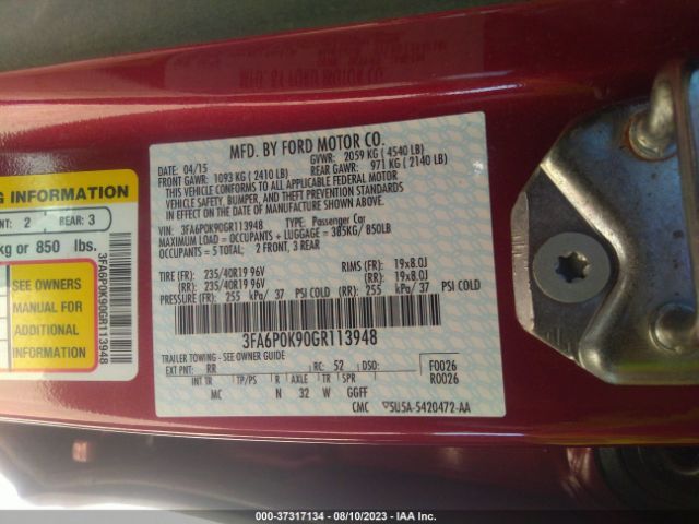 3FA6P0K90GR113948 Ford Fusion Titanium