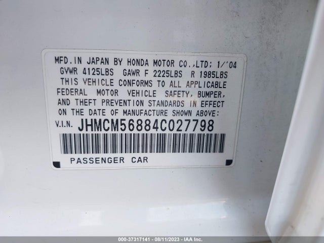 2004 HONDA ACCORD SDN EX VIN: JHMCM56884C027798