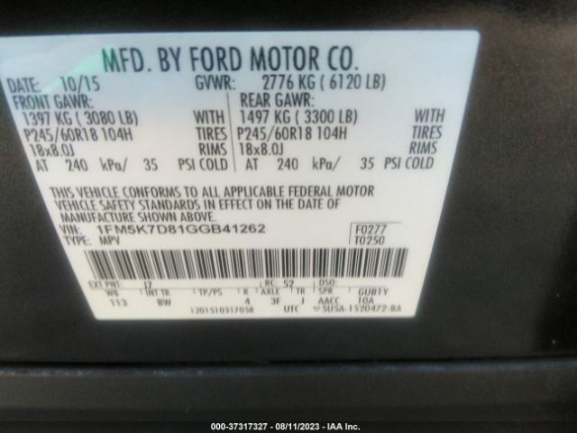 1FM5K7D81GGB41262 Ford EXPLORER XLT