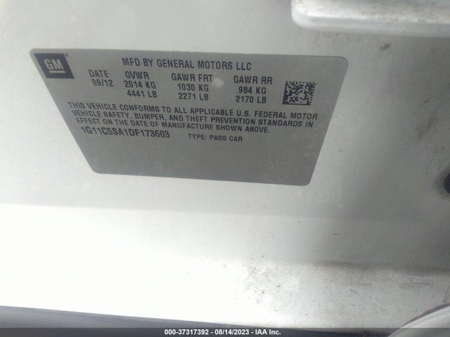 2013 CHEVROLET MALIBU LT VIN: 1G11C5SA1DF173603