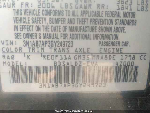 Nissan SENTRA SV 2016 3N1AB7AP3GY249723 Image 9