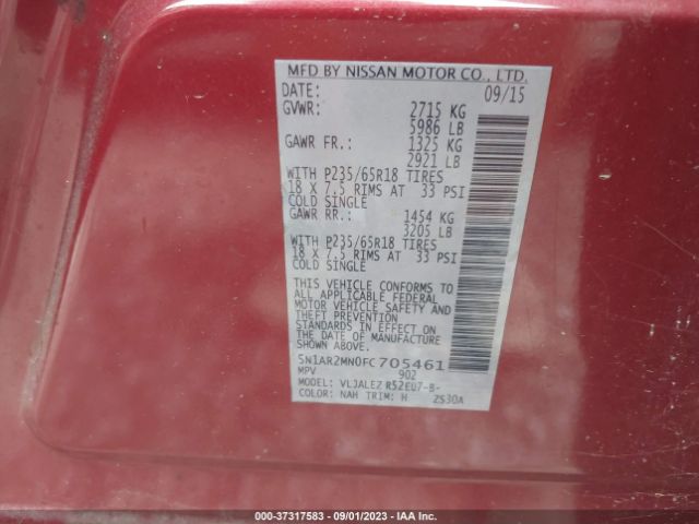 5N1AR2MN0FC705461 Nissan Pathfinder Sv