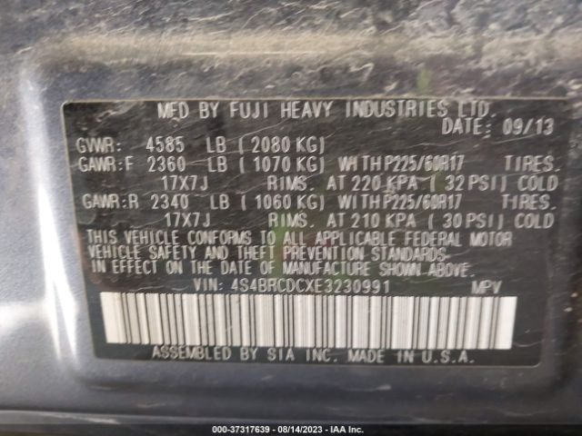 4S4BRCDCXE3230991 Subaru Outback 2.5i Premium