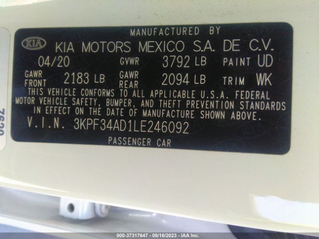 3KPF34AD1LE246092 KIA Forte Gt-line
