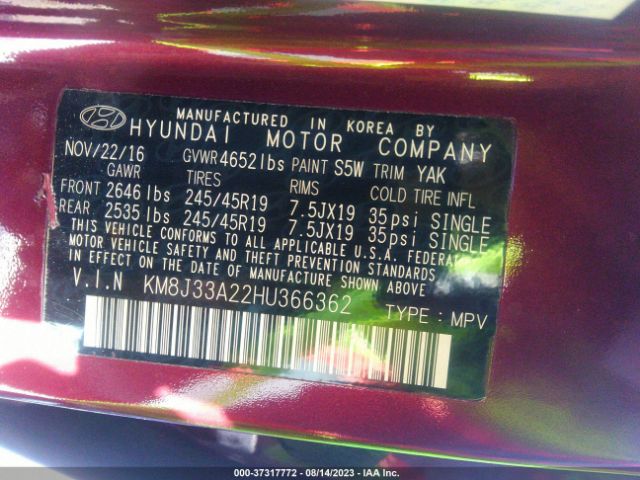 KM8J33A22HU366362 Hyundai Tucson Sport