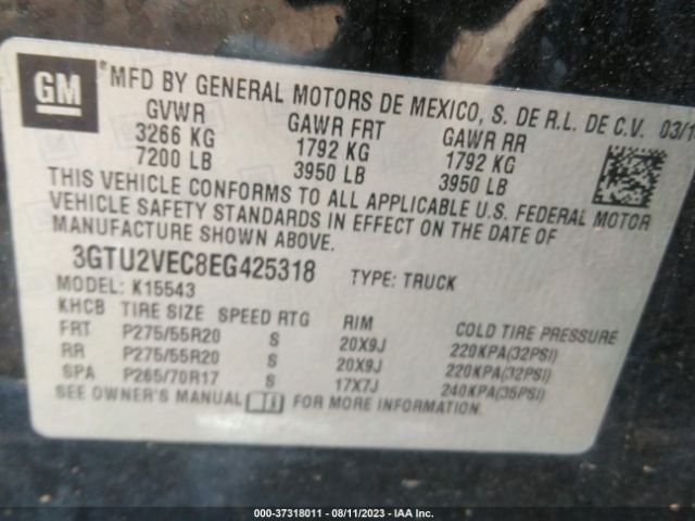 3GTU2VEC8EG425318 GMC Sierra 1500 Slt