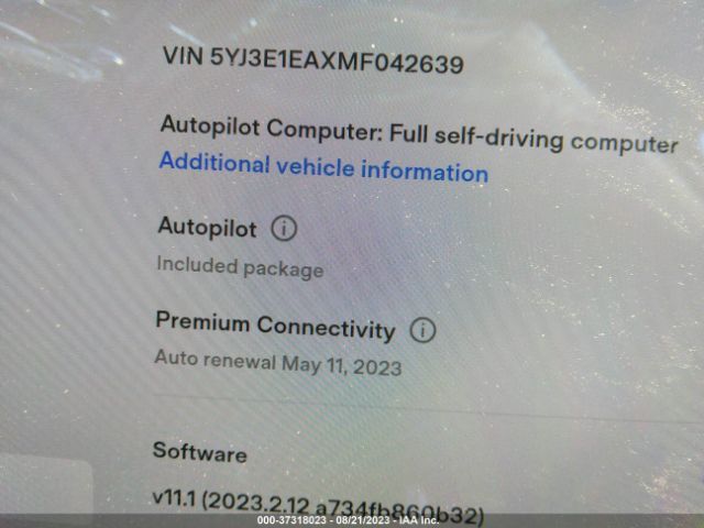 5YJ3E1EAXMF042639 Tesla Model 3 Standard Range Plus
