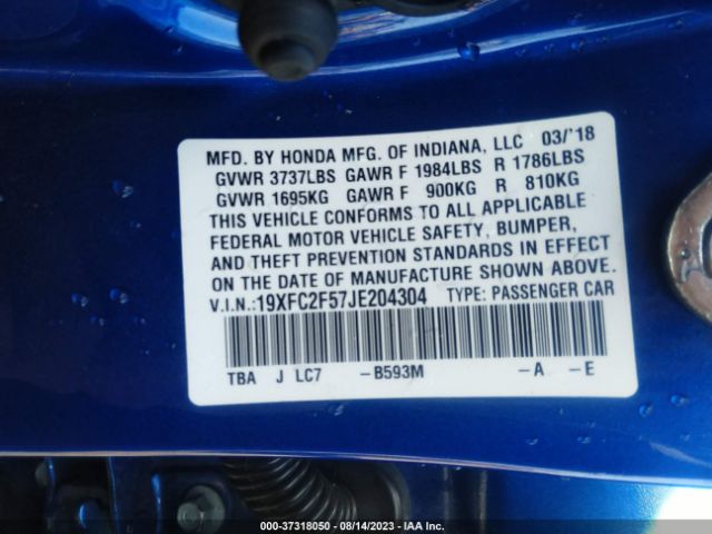 19XFC2F57JE204304 Honda Civic Sedan Lx
