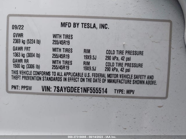 7SAYGDEE1NF555514 Tesla Model Y Long Range