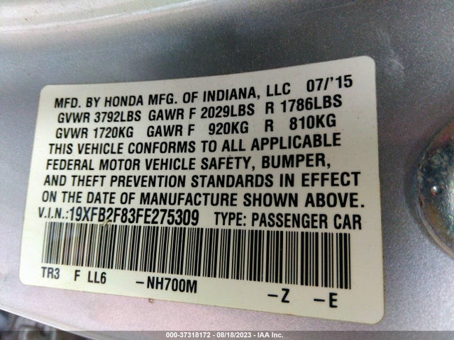 Honda Civic Sedan Ex 2015 19XFB2F83FE275309 Image 9