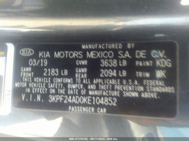 3KPF24AD0KE104852 KIA FORTE FE