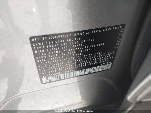 3VV1B7AX0MM019042 Volkswagen TIGUAN S