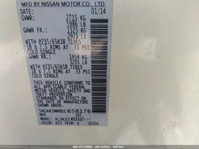 5N1AR2MN8EC658176 Nissan Pathfinder Sv