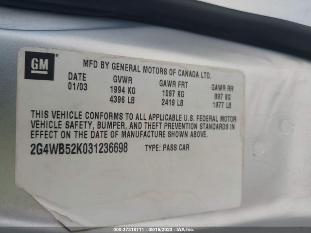 2003 BUICK REGAL LS VIN: 2G4WB52K031236698