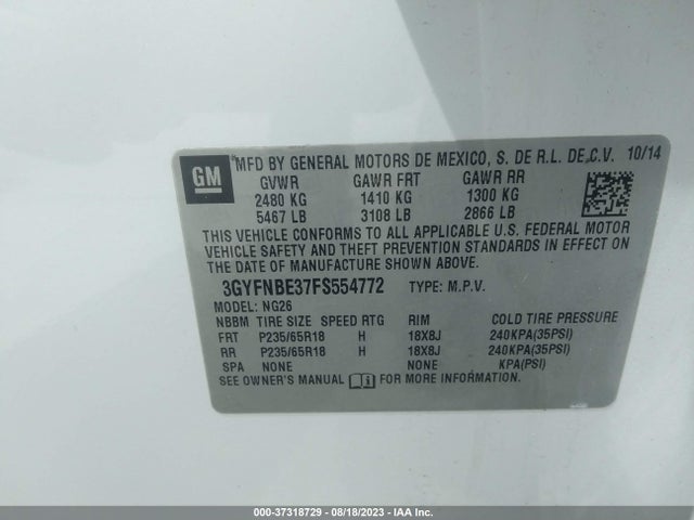 3GYFNBE37FS554772 Cadillac Srx Luxury Collection