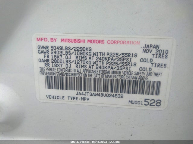 2011 MITSUBISHI OUTLANDER SE VIN: JA4JT3AW4BU024632