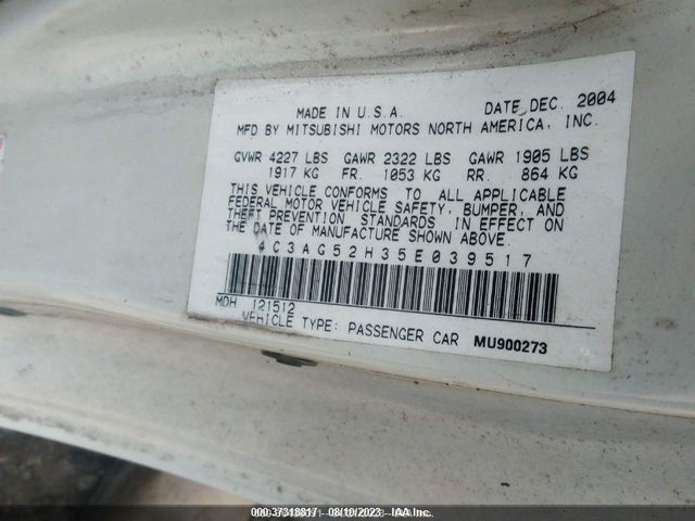 2005 CHRYSLER SEBRING CPE 4C3AG52H35E039517 Photo 8