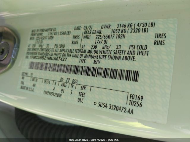 1FMCU9BZ1MUA67427 Ford Escape Se Hybrid