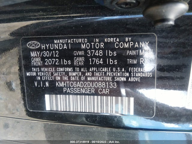 2013 HYUNDAI VELOSTER W/GRAY INT VIN: KMHTC6AD2DU088133
