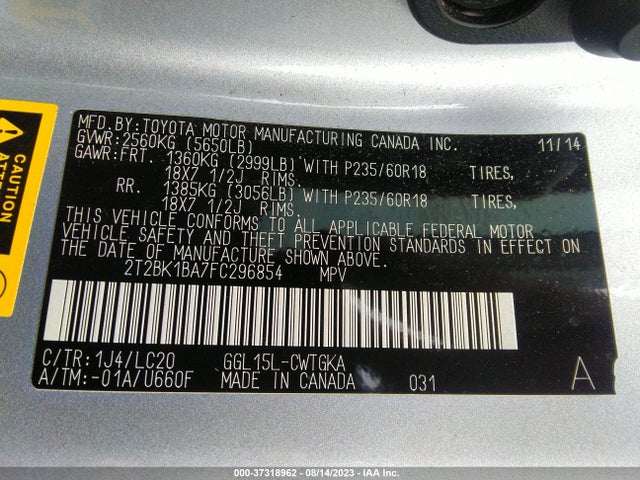2T2BK1BA7FC296854 Lexus RX 350