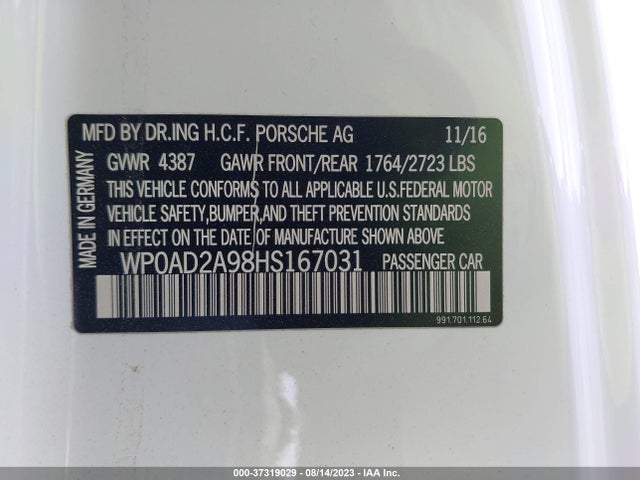 2017 Porsche 911, VIN: WP0AD2A98HS167031