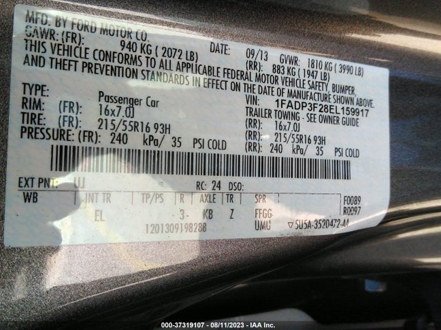 2014 FORD FOCUS SE VIN: 1FADP3F28EL159917