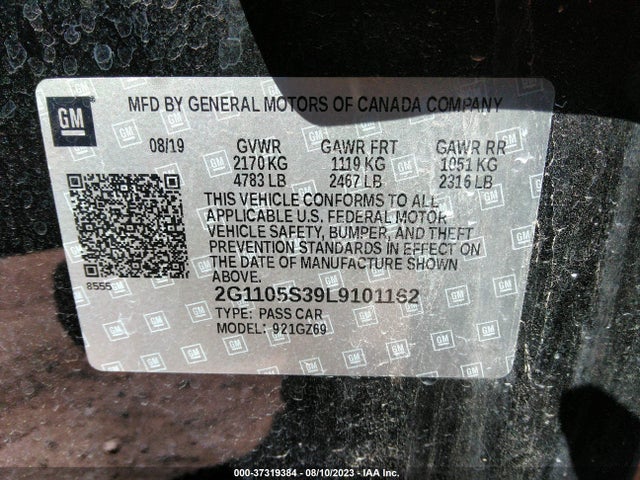 2020 CHEVROLET IMPALA PREMIER VIN: 2G1105S39L9101162