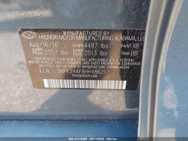 Hyundai Sonata 2.4l 2017 5NPE24AF8HH486257 Image 9