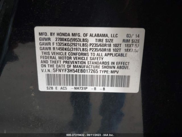 5FNYF3H54EB017265 Honda Pilot Ex-l