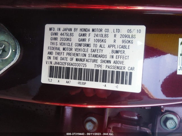 2010 ACURA TSX TECH PKG VIN: JH4CU2F66AC030725