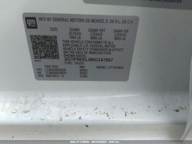 3GTP9EEL0NG147667 GMC Sierra 1500 Limited At4