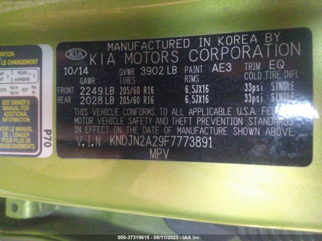 KNDJN2A29F7773891 KIA Soul Base