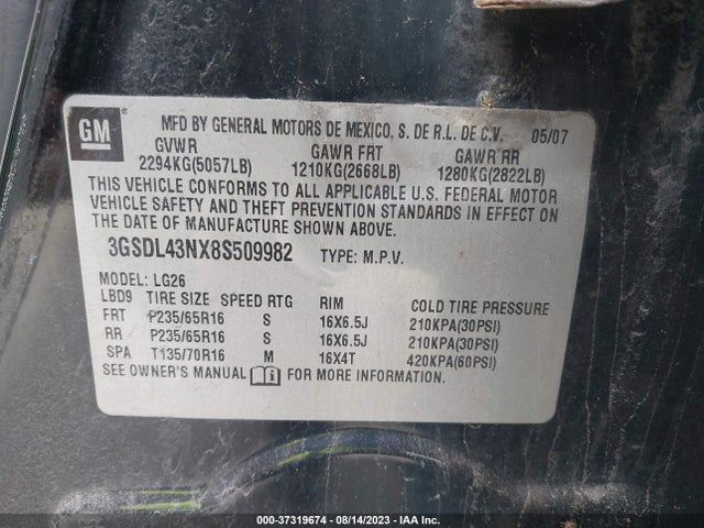 2008 SATURN VUE XE VIN: 3GSDL43NX8S509982