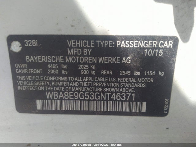 BMW 3 Series 328i 2016 WBA8E9G53GNT46371 Image 9