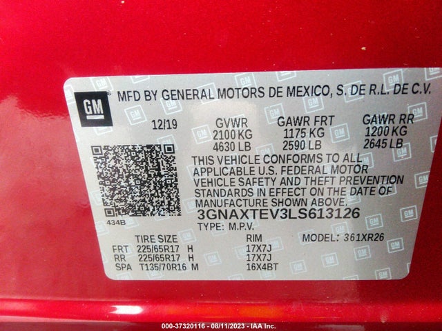 Chevrolet EQUINOX LT 2020 3GNAXTEV3LS613126 Image 9