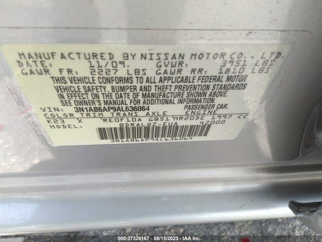 2010 NISSAN SENTRA 2.0 VIN: 3N1AB6AP9AL636064
