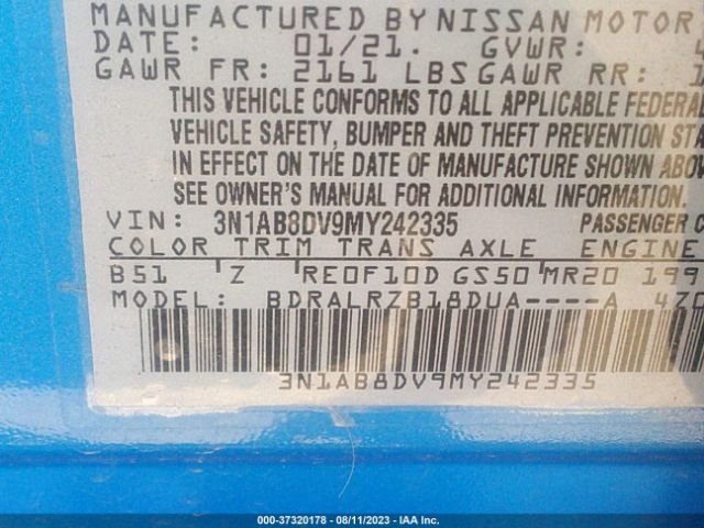3N1AB8DV9MY242335 Nissan SENTRA SR
