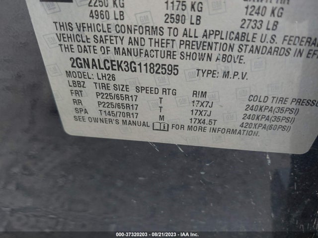 Chevrolet EQUINOX LT 2016 2GNALCEK3G1182595 Image 9