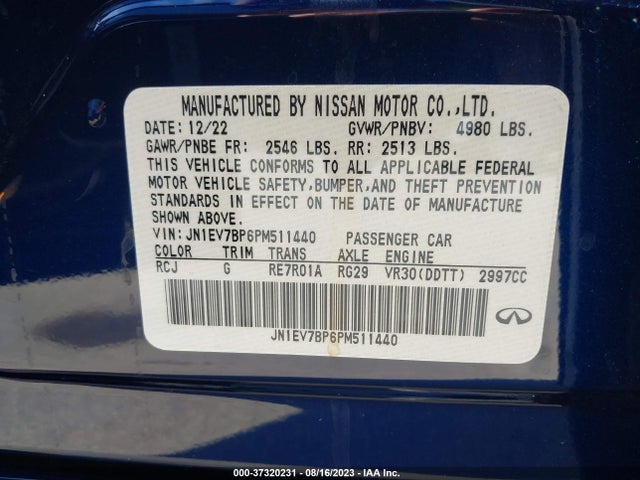 JN1EV7BP6PM511440 Infiniti Q50 LUXE