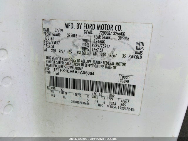 2010 FORD F-150 LARIAT/FX4/XL/XLT VIN: 1FTFX1EV6AFA05864