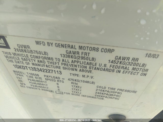 2004 GMC ENVOY SLE VIN: 1GKDT13S342227113