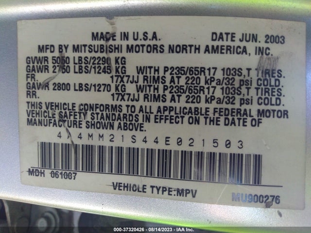 2004 MITSUBISHI ENDEAVOR LS VIN: 4A4MM21S44E021503