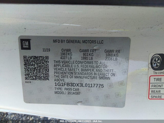 Chevrolet Camaro 1lt 2020 1G1FB3DX3L0117775 Image 9