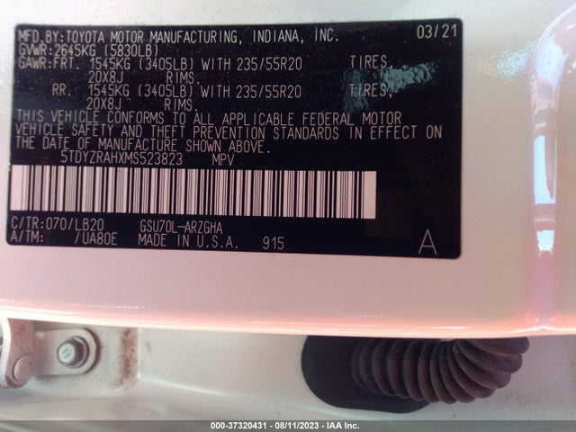 Toyota Highlander Limited 2021 5TDYZRAHXMS523823 Image 9