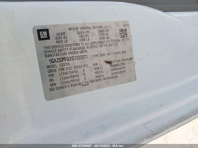 Chevrolet Express Passenger Lt 2016 1GAZGPFGXG1323971 Image 9