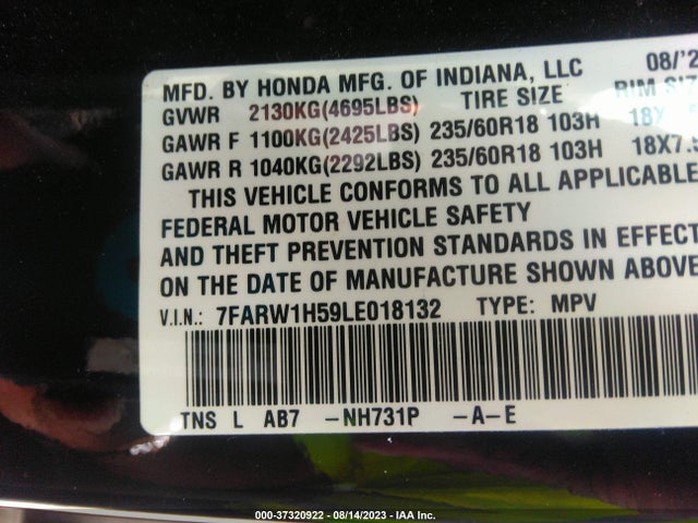 Honda CR-V EX 2020 7FARW1H59LE018132 Image 9