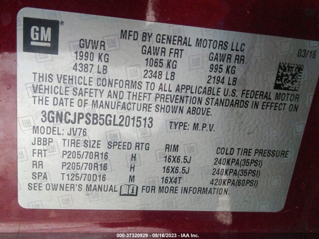 Chevrolet Trax Lt 2016 3GNCJPSB5GL201513 Image 9